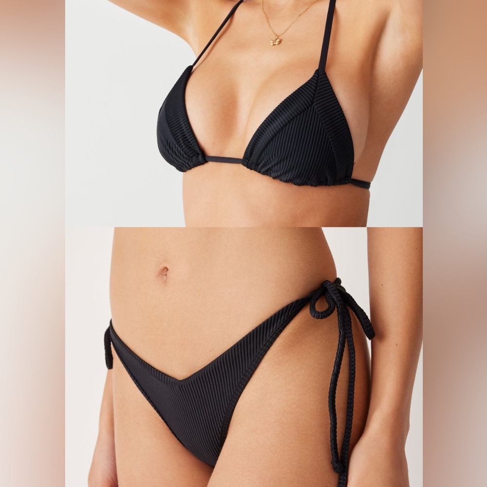 NWT Frankie’s Bikinis Black Ribbed Bikini Set